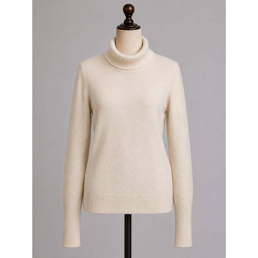 NAADAM Women Cream 100% Cashmere Turtleneck Sweater Ribbed Cuffs Small